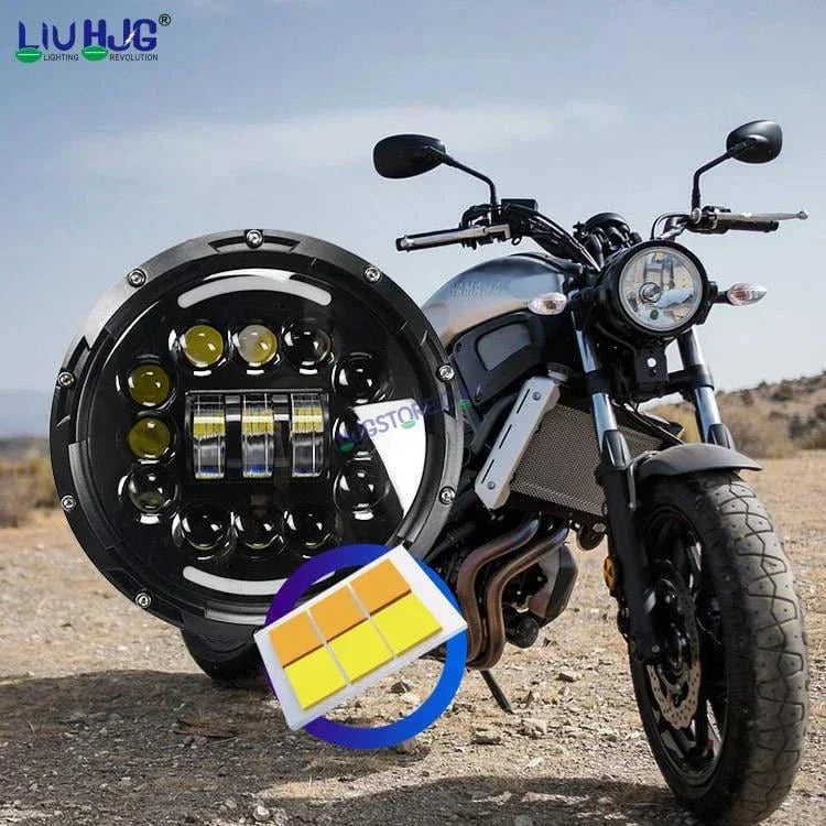 HJG 7 Inch Wireless Phone App Rgb Remote Control Auto 12v Chasing Halo 7'' Inch Round Led Headlight With Fog Light Kit 231036 2 - Biker.Store - www.biker.store