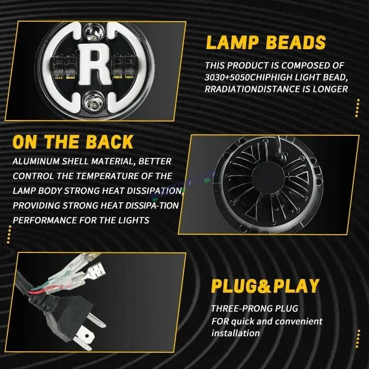 HJG 7 Inch Led Headlight Assembly Halo Lights Dual Color Yellow White 7 Inch Round Motorcycle Lights For Jeeps Universal Car Compatible with Royal Enfield, Jeep & Harley Davidson R 231048 2 - Biker.Store - www.biker.store