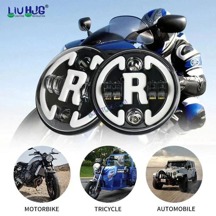 HJG 7 Inch Led Headlight Assembly Halo Lights Dual Color Yellow White 7 Inch Round Motorcycle Lights For Jeeps Universal Car Compatible with Royal Enfield, Jeep & Harley Davidson R 231048 - Biker.Store - www.biker.store