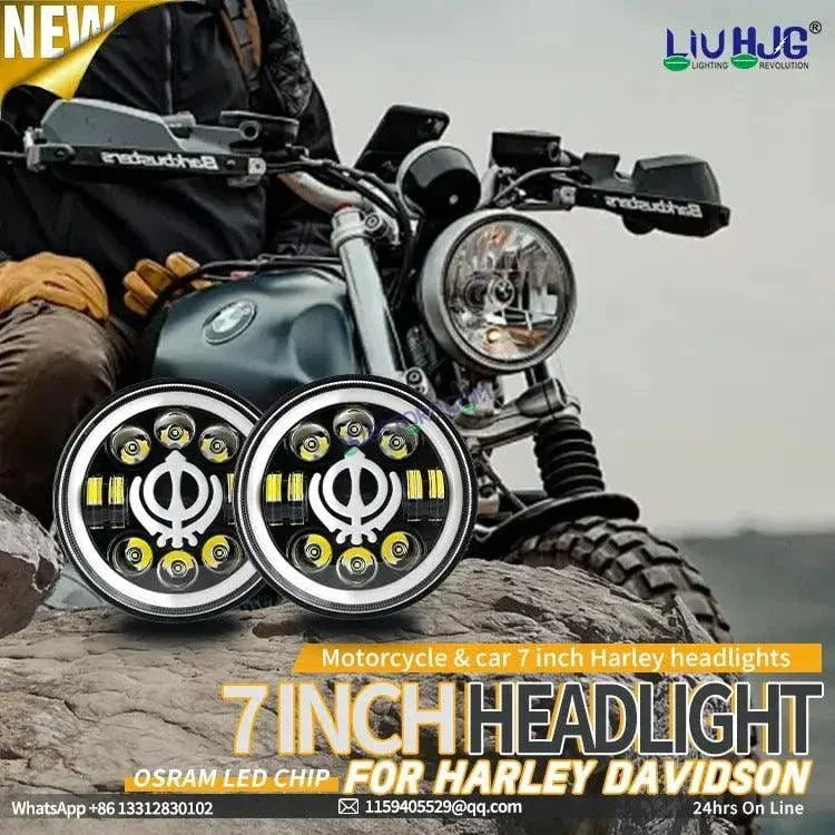 HJG 7 Inch Led Headlight Assembly Halo Lights Dual Color Yellow White 7 Inch Round Motorcycle Lights For Jeeps Universal Car Compatible with Royal Enfield, Jeep & Harley Davidson Khanda 2 - Biker.Store - www.biker.store