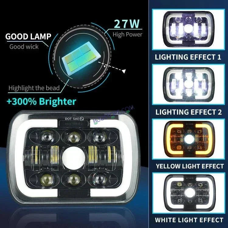 HJG Arrow Drl Amber Turn Signal Lamps Offroad Square 12v 45w 4x6" 5x7" Inch Led Headlights For Jeep, Splendor 231036 - Biker.Store - www.biker.store