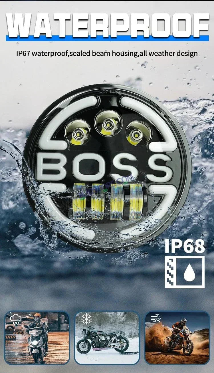 HJG 7 Inch Led Headlight Assembly Halo Lights Dual Color Yellow White 7 Inch Round Motorcycle Lights For Jeeps Universal Car Compatible with Royal Enfield, Jeep & Harley Davidson BOSS - Biker.Store - www.biker.store