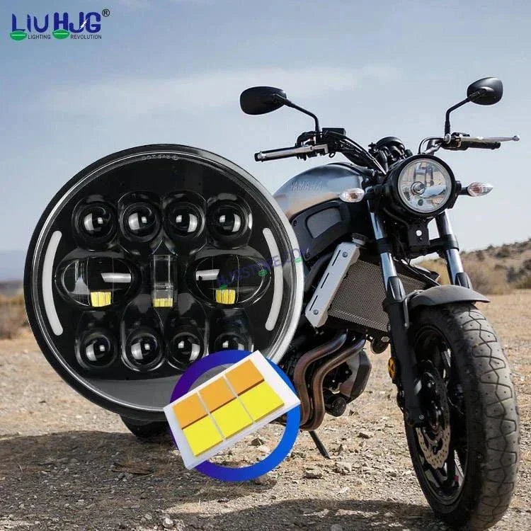 HJG 7 Inch Led Headlight Halo Lights Dual Color Yellow White 90w 7 Inch Round Motorcycle Lights For Jeeps Universal Car Compatible with Royal Enfield, Jeep & Harley Davidson King Kong - Biker.Store - www.biker.store