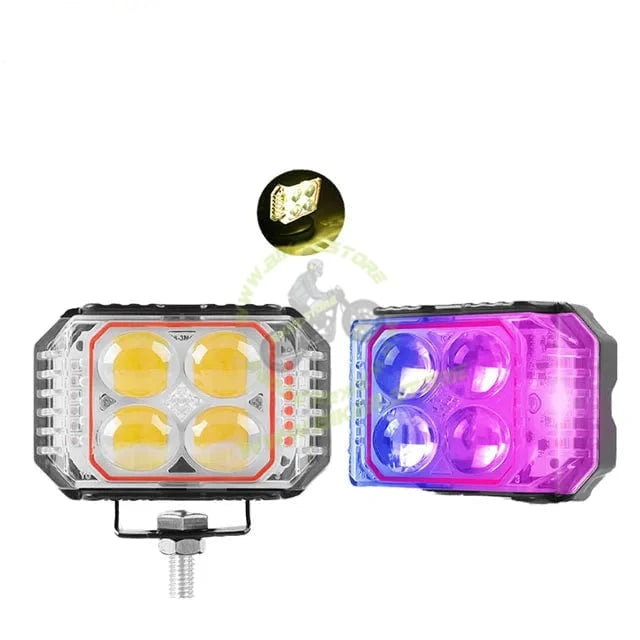BaoBao 4 LED 30W Foglight White/Yellow/Red/Blue/Flash Mode Auxiliary Metal LED Fog Lamp Color-LED Driving Fog Light for Motorcycles Enhancing Nighttime Visibility, Universal, Pack of 1 - Biker.Store - www.biker.store