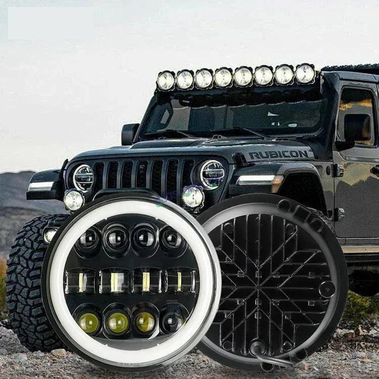 HJG 7 Inch Fashion Design Hi/lo Beam Black Round 7" Headlight 60w H4 Led Headlamp 7inch Drl Led Headlight 231045 2 - Biker.Store - www.biker.store