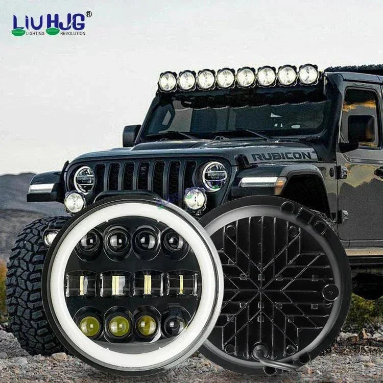 HJG 7 Inch Fashion Design Hi/lo Beam Black Round 7" Headlight 60w H4 Led Headlamp 7inch Drl Led Headlight 231045 2 - Biker.Store - www.biker.store