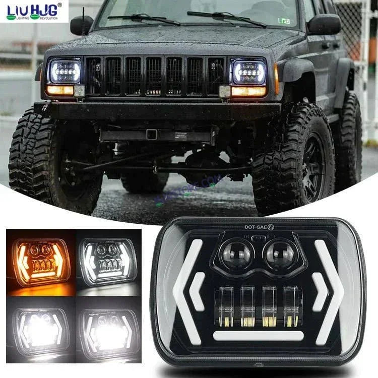 HJG 90w Hi/lo Beam 6x7 5x7 Projector Sealed Beam Rectangle Truck Led Headlights With Drl - Biker.Store - www.biker.store