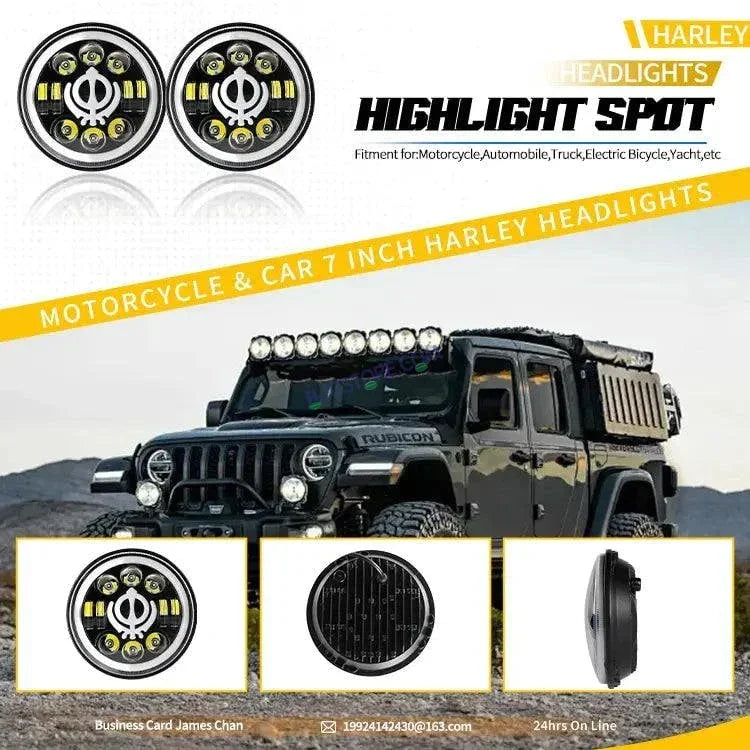 HJG 7 Inch Led Headlight Assembly Halo Lights Dual Color Yellow White 7 Inch Round Motorcycle Lights For Jeeps Universal Car Compatible with Royal Enfield, Jeep & Harley Davidson Khanda 2 - Biker.Store - www.biker.store