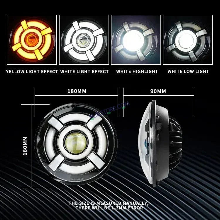 HJG 7 Inch Led Headlight Halo Lights Dual Color Yellow White 30w 7 Inch Round Motorcycle Lights For Jeeps Universal Car Compatible with Royal Enfield, Jeep & Harley Davidson - Biker.Store - www.biker.store