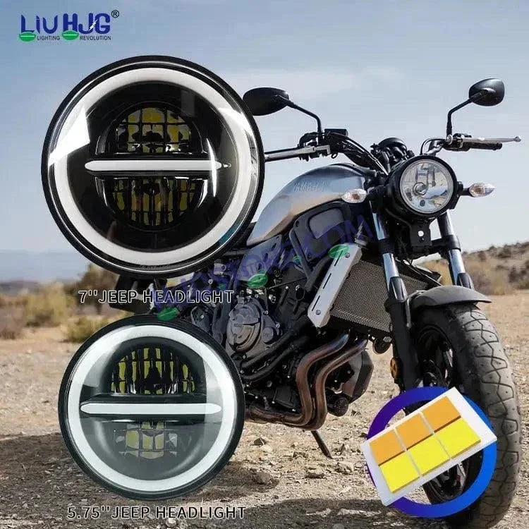 HJG 7 Inch Led Headlight Assembly Halo Lights Dual Color Yellow White 7 Inch Round Motorcycle Lights For Jeeps Universal Car Compatible with Royal Enfield, Jeep & Harley Davidson Minus - Biker.Store - www.biker.store