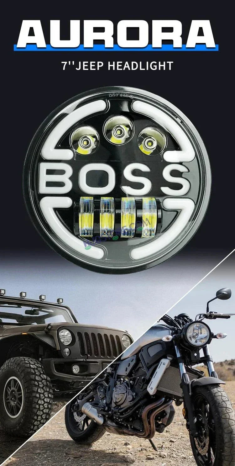 HJG 7 Inch Led Headlight Assembly Halo Lights Dual Color Yellow White 7 Inch Round Motorcycle Lights For Jeeps Universal Car Compatible with Royal Enfield, Jeep & Harley Davidson BOSS - Biker.Store - www.biker.store