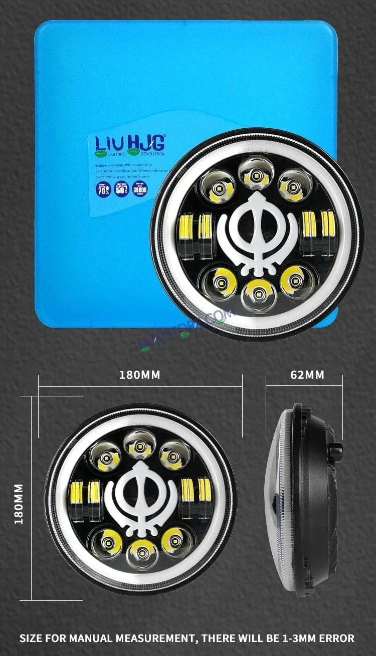 HJG 7 Inch Led Headlight Assembly Halo Lights Dual Color Yellow White 7 Inch Round Motorcycle Lights For Jeeps Universal Car Compatible with Royal Enfield, Jeep & Harley Davidson Khanda 2 - Biker.Store - www.biker.store
