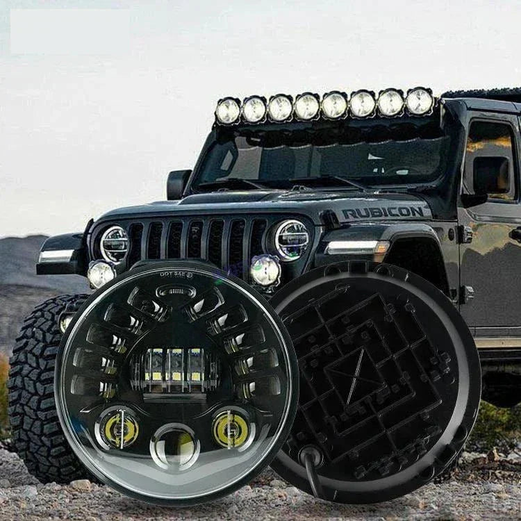 HJG 7 Inch Led Headlight Halo Lights Dual Color Yellow White 90w 7 Inch Round Motorcycle Lights For Jeeps Universal Car Compatible with Royal Enfield, Jeep & Harley Davidson 231047 2 HJG - Biker.Store - www.biker.store