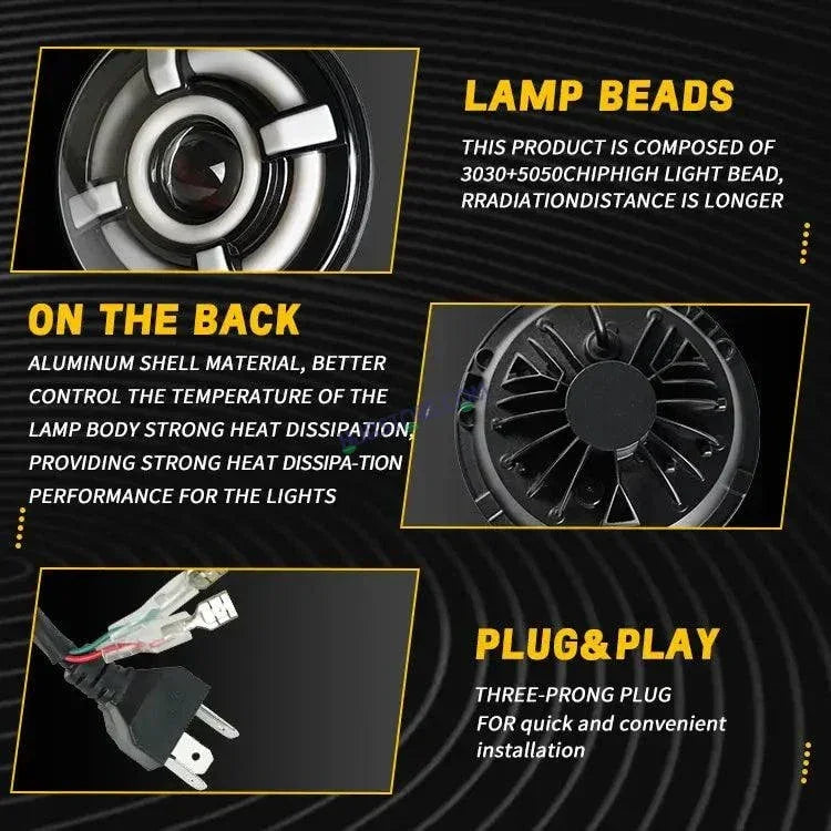 HJG 7 Inch Led Headlight Halo Lights Dual Color Yellow White 90w 7 Inch Round Motorcycle Lights For Jeeps Universal Car Compatible with Royal Enfield, Jeep & Harley Davidson 2 HJG - Biker.Store - www.biker.store