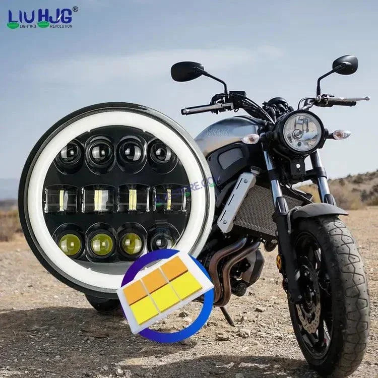 HJG 7 Inch Fashion Design Hi/lo Beam Black Round 7" Headlight 60w H4 Led Headlamp 7inch Drl Led Headlight 231045 2 - Biker.Store - www.biker.store