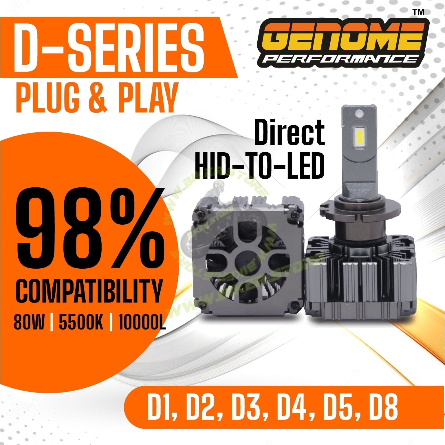Genome D-SERIES LED Bulbs (80W, D1/D2/D3/D4/D5/D8) - Biker.Store - www.biker.store