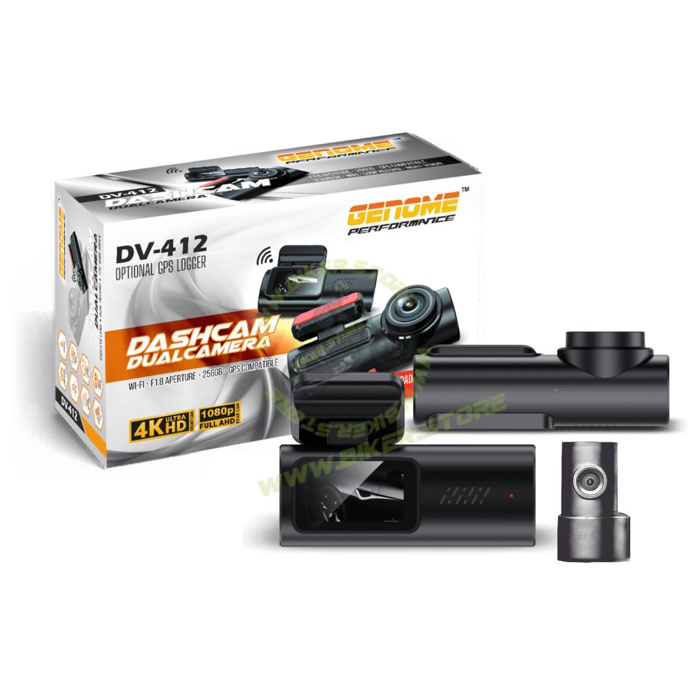 Genome DV412 4K UHD Dashcam (4K + 1K Dual Cam, GPS) - Biker.Store - www.biker.store