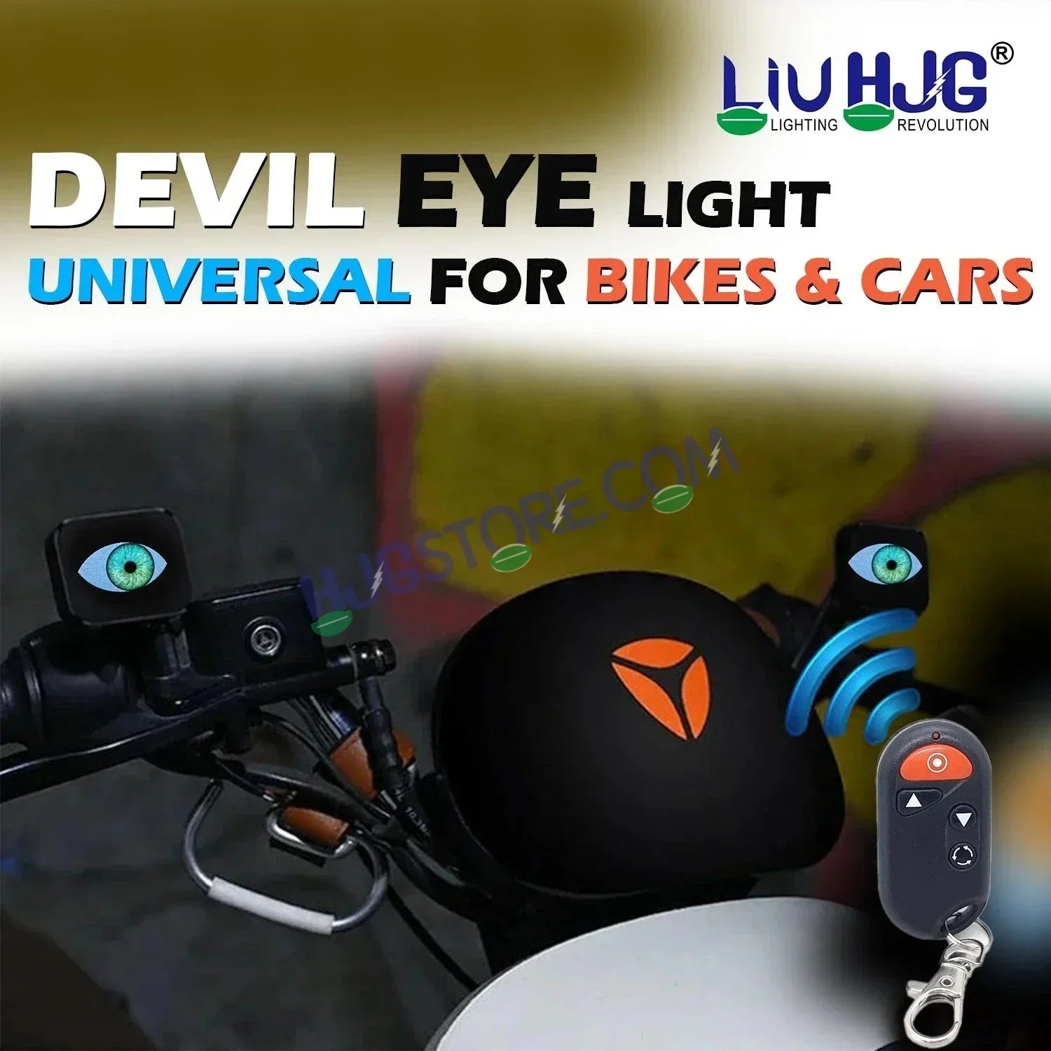 HJG New Eye Light Remote Control Animated Eye with Multiple Modes Remote For Decor Universal for Car and Bike Eye Light with Flashing Handle Light Multi Color Universal for Motorcycle, Car, SUV Pack of 1 Eye Light HJG Eye Light Type 1, Animated Eye Light - Biker.Store - www.biker.store