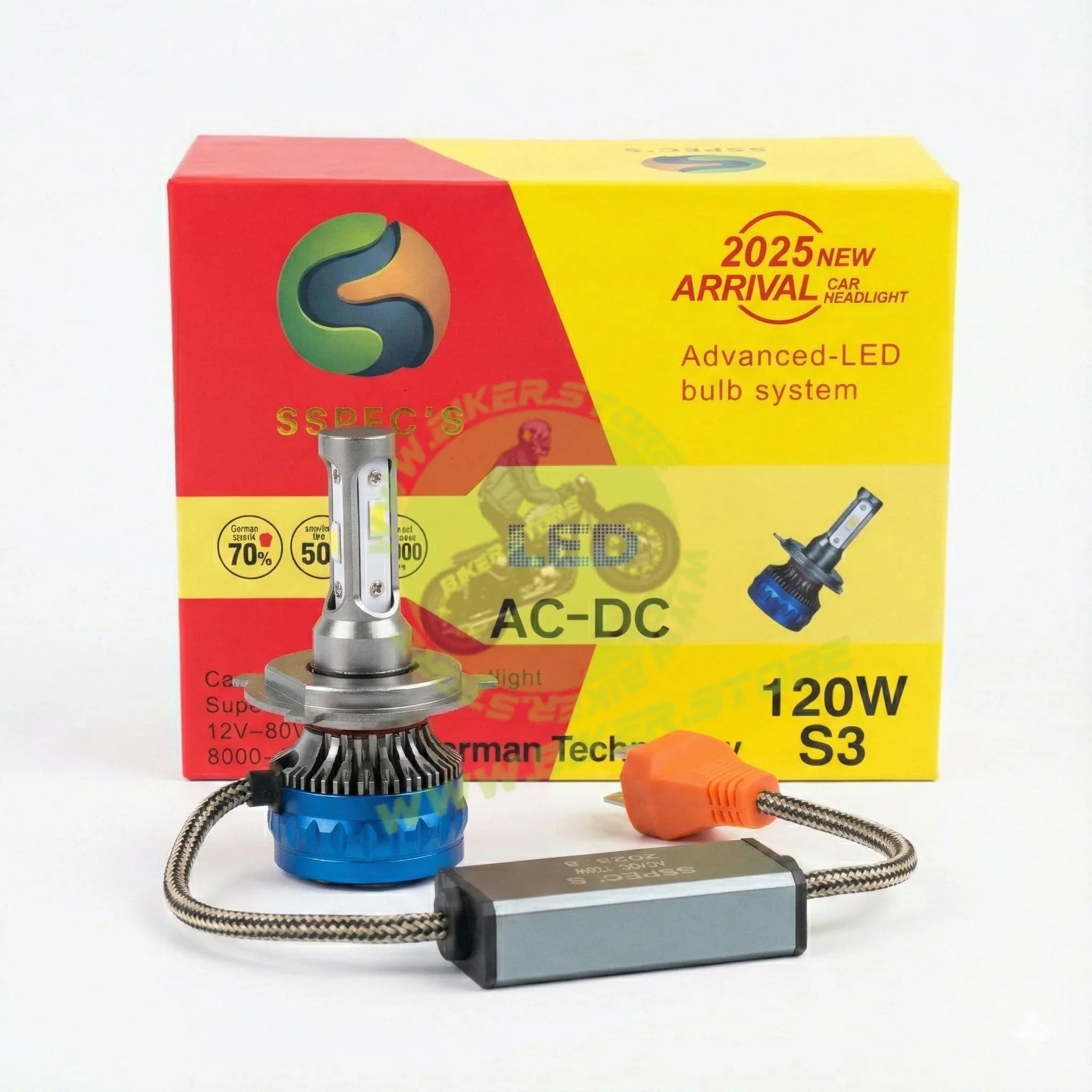 SSPEC 120W Super Bright H4 LED Motorcycle Headlight Bulb (6000 Lumens, 8000 RPM Cooling Fan) – Universal Fit (1 Year Warranty) - Biker.Store - www.biker.store