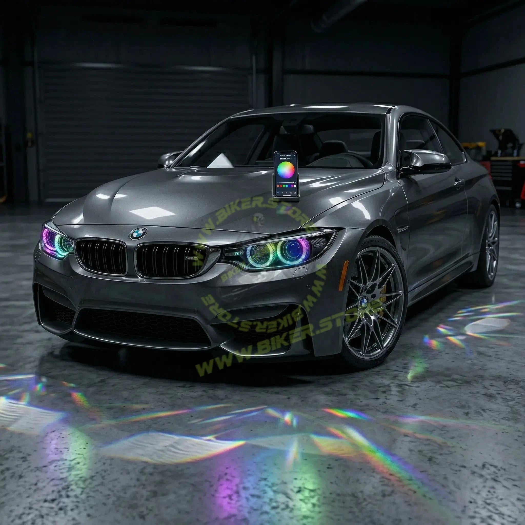 Genome 2.5 Inch RGB Atom 140 Halos LED Headlight Projector 140W (With Mobile App Control, RGB Halos) Headlight Projector 140W High Power 5500K 18000 Lumens High Brightness RGB Color Change - Biker.Store - www.biker.store