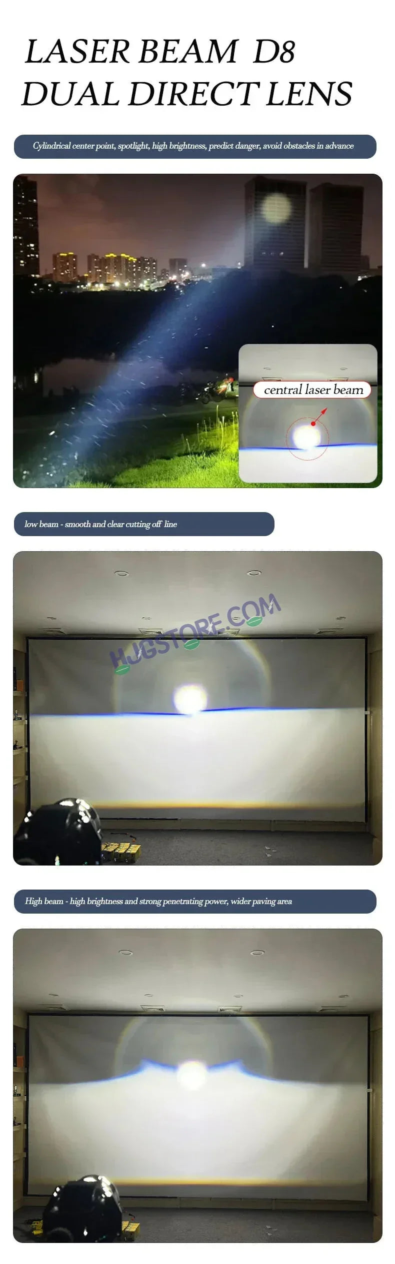 HJG 3 Inch Bi LED Car Projector 140W H8/H9/H11/H16 Foglight with Laser Spot and Wide Spread Red DRL/White/Yellow/Warm White Light 140W Foglight Ultra Wide Dual Intensity LED Driving Fog Lights 3000K/4300K/6500K Universal For All Cars & Bikes H8/H9/H11/H16 - Biker.Store - www.biker.store