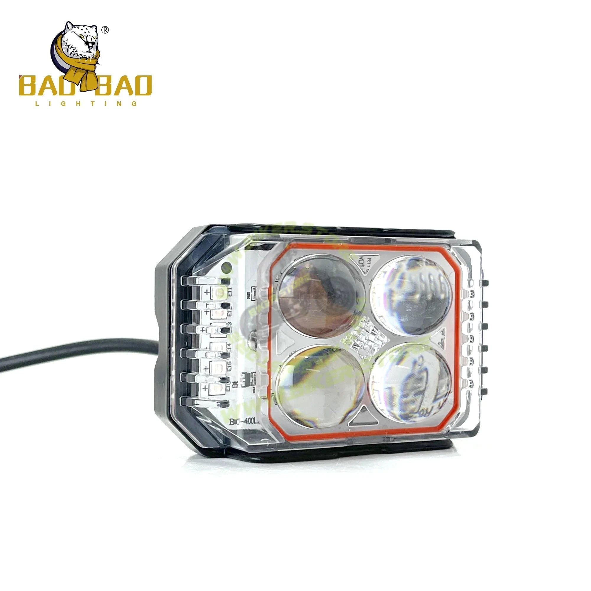 BaoBao 4 LED 30W Foglight White/Yellow/Red/Blue/Flash Mode Auxiliary Metal LED Fog Lamp Color-LED Driving Fog Light for Motorcycles Enhancing Nighttime Visibility, Universal, Pack of 1 - Biker.Store - www.biker.store