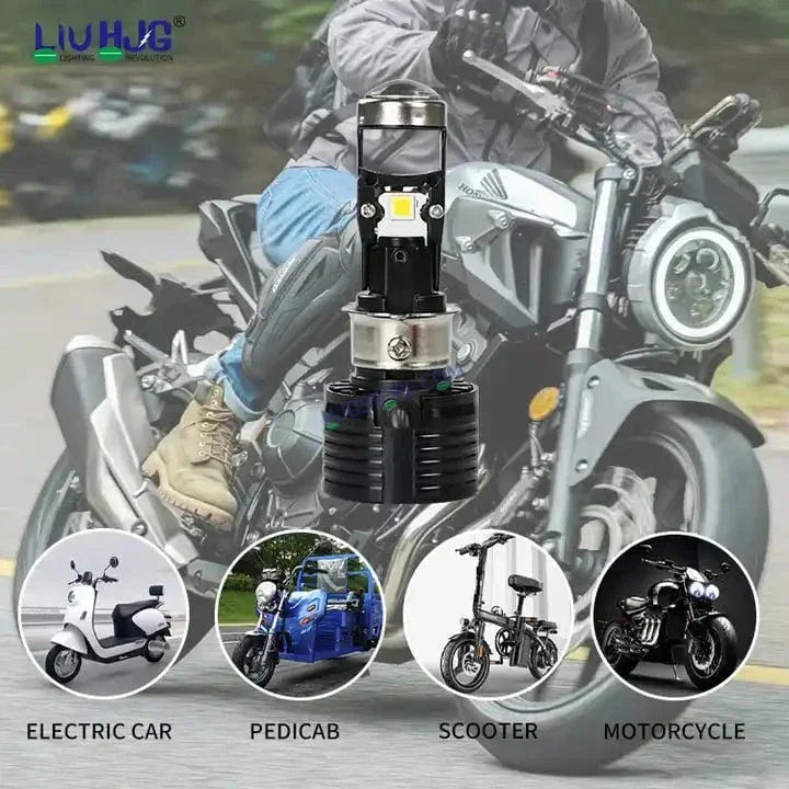 HJG Y6 Slim Projector Lens H4 LED Bulb 50W HJG Y6 Projector Light Lamp H4 LED Mini Projector Lens with Fan for Bike Bulb 5000LM Conversion Kit Hi/Lo Beam Headlight 12V/24V for Motorcycle, Set of 1, White - Biker.Store - www.biker.store
