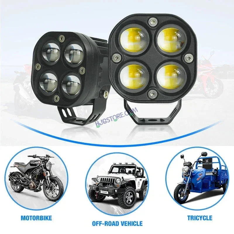 HJG 4x4 Projector Lens Foglight with Wiring Kit 80W 4*4 Lens Future Eyes Fog Projector Lens 2pc Foglight White/Yellow/Flash Modes 80W Foglight LED Fog Lights White/Yellow/Flash Universal For All Cars Bikes LIU HJG 4x4 Projector with Wiring Harness Kit - Biker.Store - www.biker.store