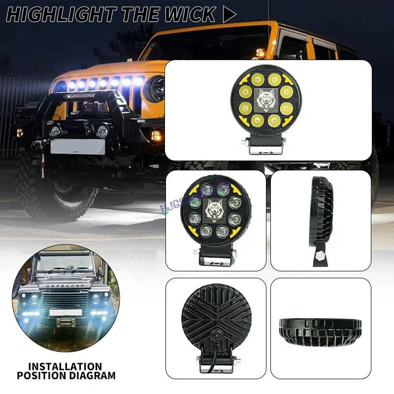 HJG 8 LED New Model Wolf Fog Light 60W LIU HJG Round Fog Light with DRL For Universal For Bike Universal For Car (Set of 2) 60W HJG Wolf Round Foglight with Red DRL, Flash Mode - Biker.Store - www.biker.store