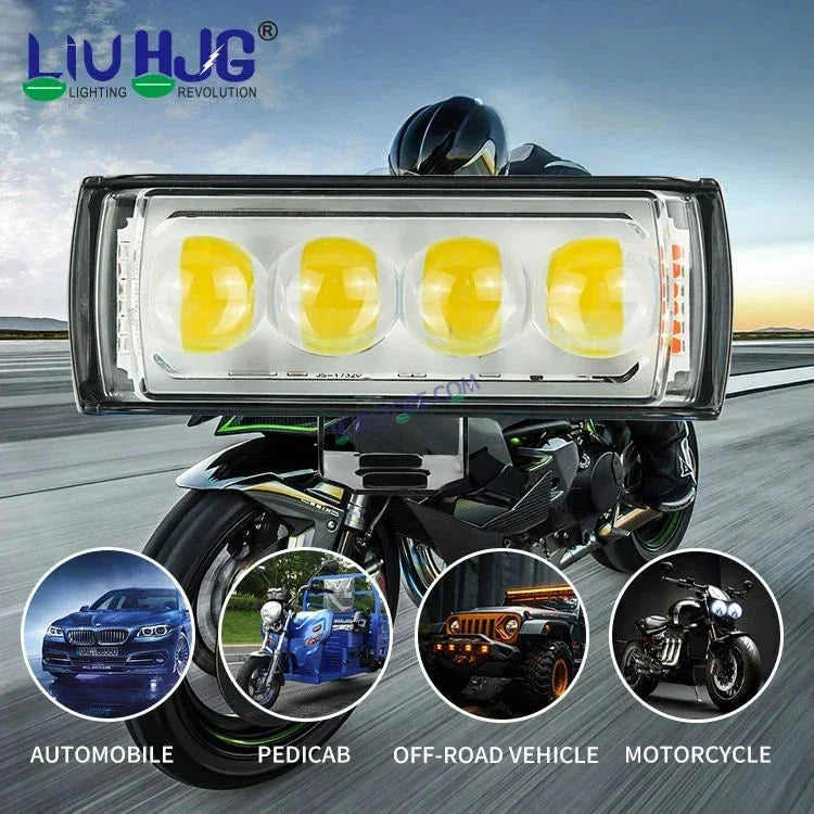 HJG 4 LED Light Bar with Red Blue Flash Strobe Fog Light for Bikes and Cars High Power, Heavy clamp and Strong aluminum. (4 LED Fog Light Bar Single) White/Yellow, Red Blue Strobe Flash, Pack of 1 - Biker.Store - www.biker.store