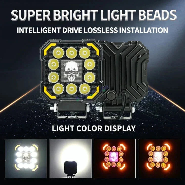 HJG 11 LED New Model Skull 60W LIU HJG Square Fog Light with DRL For Universal For Bike Universal For Car (Set of 2) 60W HJG - Biker.Store - www.biker.store