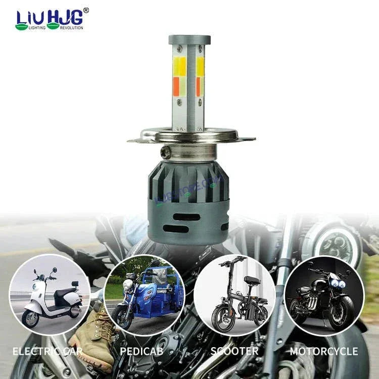 HJG M3 Mini 60W White/Yellow H4 Dual Beam New Model LED Bulb AC/DC Headlight LED Bulb White/Yellow Hi/Lo 60W H4 LED for Bike Car Light H4 LED with Fan Conversion Kit Hi/Lo Beam Headlight 12V/24V for Bike/Car, Set of 1, 6000 LM 60W, White/Yellow Hi/Lo - Biker.Store - www.biker.store