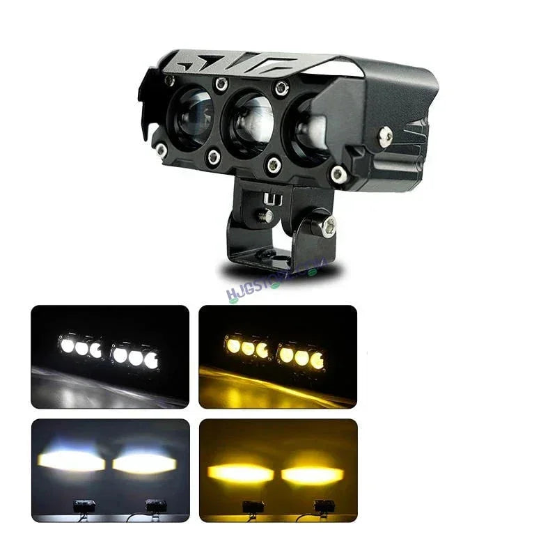 HJG Future Eyes 3 Lens Foglight with Wiring Harness Kit 120W 3 Lens Projector Lens Fog Light 120W Foglight Ultra Wide Dual Intensity LED Fog Lights White/Yellow Universal For All Cars & Bikes LIU HJG Future Eyes 3 Lens Foglight with Wiring Harness Kit - Biker.Store - www.biker.store