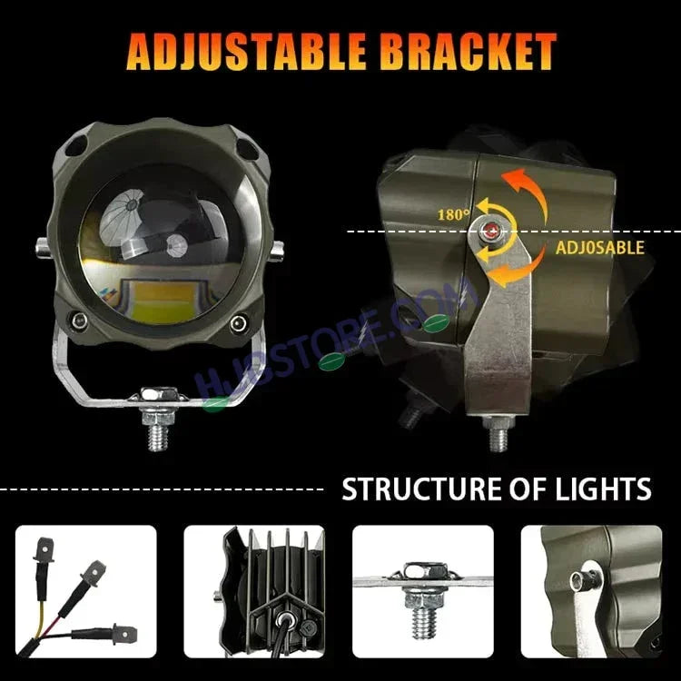 HJG Mini Laser Cannon Foglight 300 Meters Laser Focus Projector Fog Projector Lens with 300 Meters Projection Distance 80W Foglight Ultra Wide Dual Intensity LED Fog Lights White/Yellow Universal For All Cars & Bikes LIU HJG Mini Laser Cannon Foglight 2pc - Biker.Store - www.biker.store