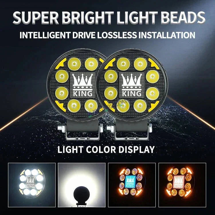 HJG 8 LED New Model KING Fog Light 60W LIU HJG Round Fog Light with DRL For Universal For Bike Universal For Car (Set of 2) 60W HJG KING Round Foglight with Red DRL, Flash Mode - Biker.Store - www.biker.store