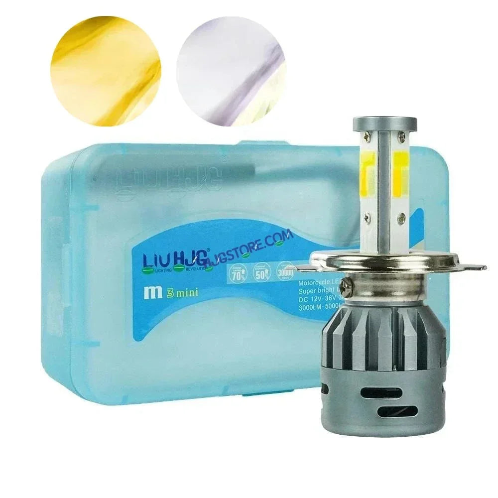HJG M3 Mini 60W White/Yellow H4 Dual Beam New Model LED Bulb AC/DC Headlight LED Bulb White/Yellow Hi/Lo 60W H4 LED for Bike Car Light H4 LED with Fan Conversion Kit Hi/Lo Beam Headlight 12V/24V for Bike/Car, Set of 1, 6000 LM 60W, White/Yellow Hi/Lo - Biker.Store - www.biker.store