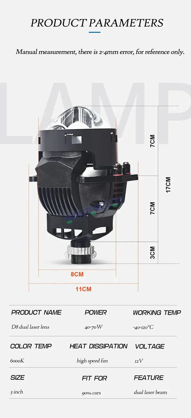 HJG 3 Inch Bi LED Car Projector 140W H8/H9/H11/H16 Foglight with Laser Spot and Wide Spread Red DRL/White/Yellow/Warm White Light 140W Foglight Ultra Wide Dual Intensity LED Driving Fog Lights 3000K/4300K/6500K Universal For All Cars & Bikes H8/H9/H11/H16 - Biker.Store - www.biker.store