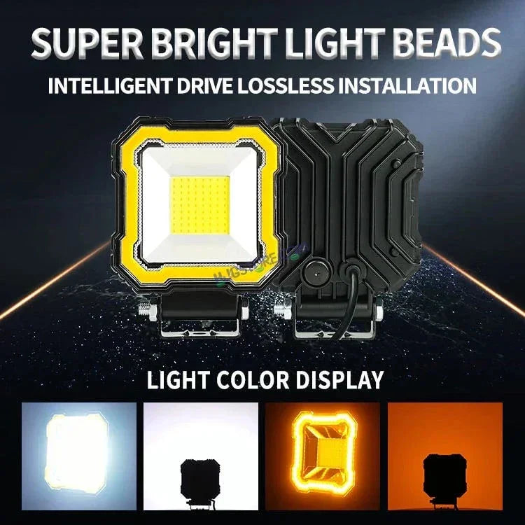 HJG Single LED New Model Square Fog Light 60W LIU HJG Square Fog Light with Red DRL For Universal For Bike Universal For Car (Set of 2) 60W HJG Square Foglight with Red DRL, Flash Mode - Biker.Store - www.biker.store