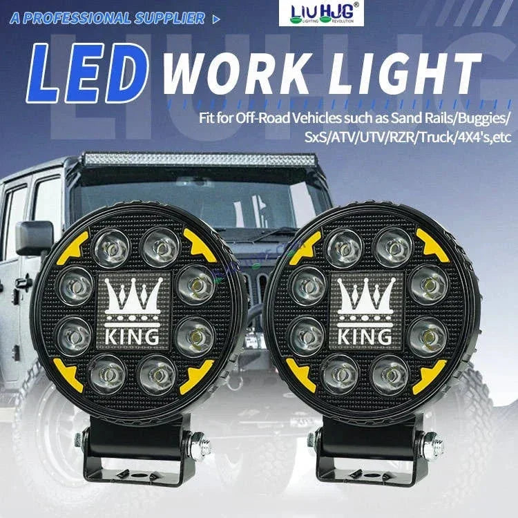HJG 8 LED New Model KING Fog Light 60W LIU HJG Round Fog Light with DRL For Universal For Bike Universal For Car (Set of 2) 60W HJG KING Round Foglight with Red DRL, Flash Mode - Biker.Store - www.biker.store