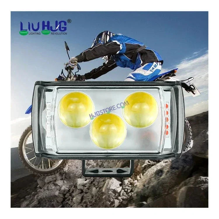 HJG 3 LED Projector Light Bar Fog Light with Triangular Lens Design 1pc with Red Blue Flash Strobe Fog Light for Bikes and Cars High Power, Heavy clamp and Strong aluminum.(3 LED Fog Light Bar Single) White/Yellow, Red Blue Strobe Flash, Pack of 1 - Biker.Store - www.biker.store