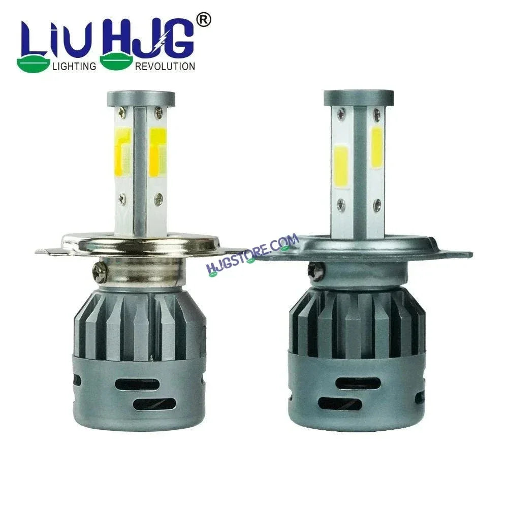 HJG M3 Mini 60W White/Yellow H4 Dual Beam New Model LED Bulb AC/DC Headlight LED Bulb White/Yellow Hi/Lo 60W H4 LED for Bike Car Light H4 LED with Fan Conversion Kit Hi/Lo Beam Headlight 12V/24V for Bike/Car, Set of 1, 6000 LM 60W, White/Yellow Hi/Lo - Biker.Store - www.biker.store
