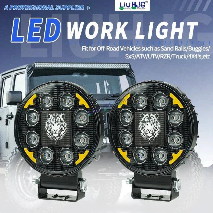 HJG 8 LED Tiger Round New Model Fog Light 60W LIU HJG Round Tiger Fog Light with DRL For Universal For Bike Universal For Car (Set of 2) 60W HJG - Biker.Store - www.biker.store