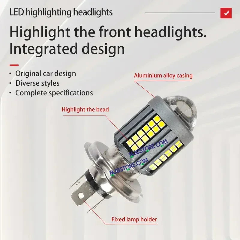 HJG H4 Lens New Model White Yellow LED Headlight Bulb H4 For All Motorcycles (Low and High Beam Bulbs (White) White Yellow 50W Lens) - Type H4 - Biker.Store - www.biker.store