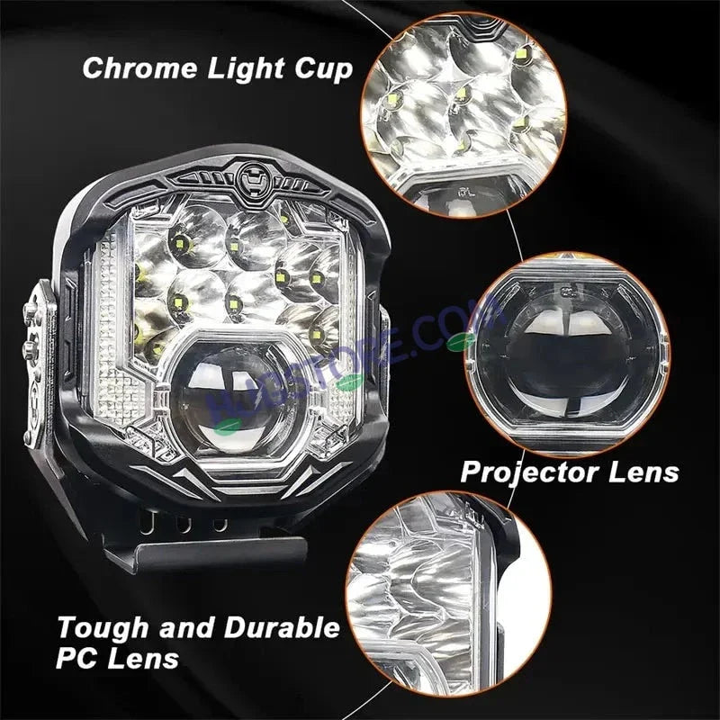 HJG GodsEye Side Shooter 1 LED with 8 CREE LED White/Red Off Road 7 inch 95W LED Headlight Spot Light Fog Light Universal For Bike, Truck, Jeep, Car Bike Led Headlights LED Fog Lights For Motorcycle Car SUV Lights, Pack of 1 LIU HJG GodsEye Side Shooter - Biker.Store - www.biker.store