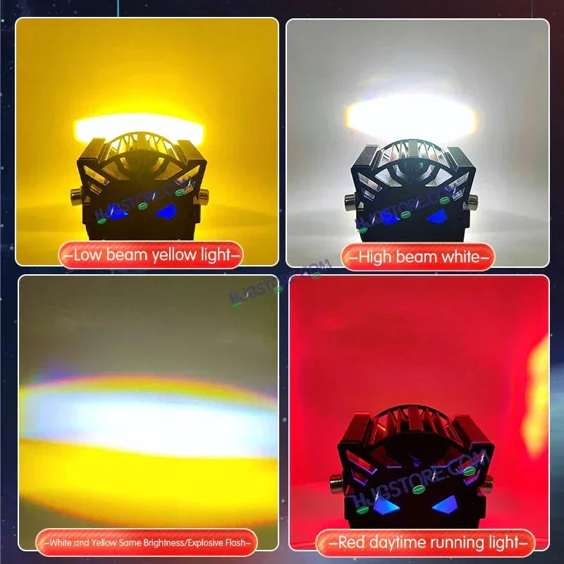 HJG New Model Backlight DRL Laser Lens Drive Devil with Red DRL Backlight DRL Mini Drive Light Red Devil Eye Light Multiple Connecting Red Yellow White Color HJG Laser Drive Backlight Devil, Red DRL, White, Yellow, Backlight DRL, Pack of 2 New Model HJG - Biker.Store - www.biker.store