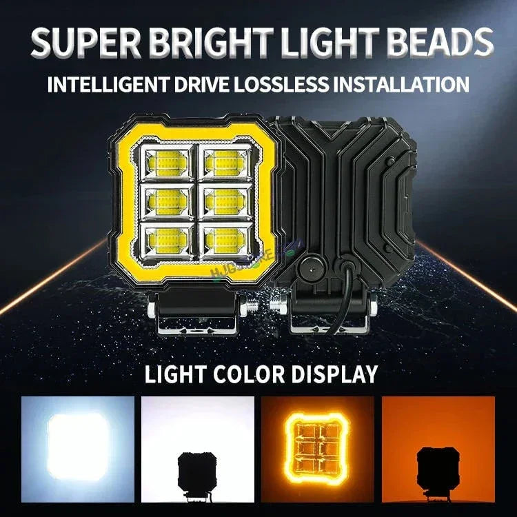 HJG 6 LED New Model Square Fog Light 60W LIU HJG Square Fog Light with Red DRL For Universal For Bike Universal For Car (Set of 2) 60W HJG Square Foglight with Red DRL, Flash Mode - Biker.Store - www.biker.store