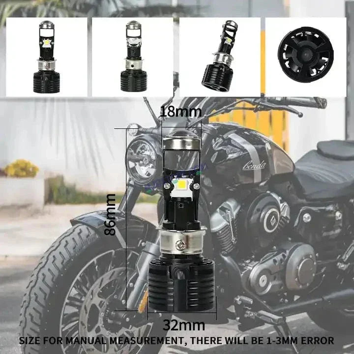 HJG Y6 Slim Projector Lens H4 LED Bulb 50W HJG Y6 Projector Light Lamp H4 LED Mini Projector Lens with Fan for Bike Bulb 5000LM Conversion Kit Hi/Lo Beam Headlight 12V/24V for Motorcycle, Set of 1, White - Biker.Store - www.biker.store
