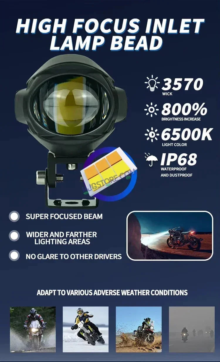 HJG 120W Large Size Alien Projector Foglight 120W with Wide Spread White/Yellow/Warm White Light 120W 2pc Foglight Ultra Wide Dual Intensity LED Driving Fog Lights 3000K/4300K/6500K Universal For All Cars & Bikes LIU HJG Large Alien 1 Foglight, Pack of 2 - Biker.Store - www.biker.store