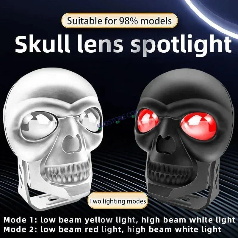 HJG Skull Red DRL Eye Foglight 120W Fog Light For Bike/Car/Thar/Jeep (Red Eye/Cool White/Yellow/Warm White, 120W) - Pack of 2 HJG New Model Skull Foglight, Pack of 2, Red DRL Skull - Biker.Store - www.biker.store