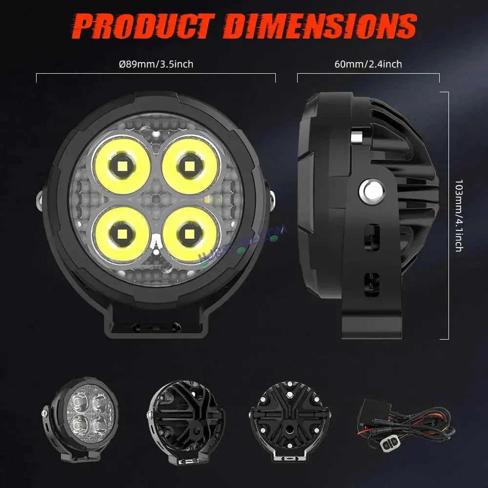 HJG 4 LED 80W Round CREE Foglight Foglamp with Yellow Cover 80W 4 LED HJG 80W 4 LED Car Accessories Led Headlights Lights Led Fog Lights For Motorcycle Car SUV Lights, Set of 2 with Wiring Harness Kit HJG 4 LED Round 80W - Biker.Store - www.biker.store